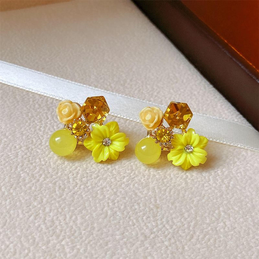 Silver-Tone Vintage-Style Purple CZ Flower Drop Earrings