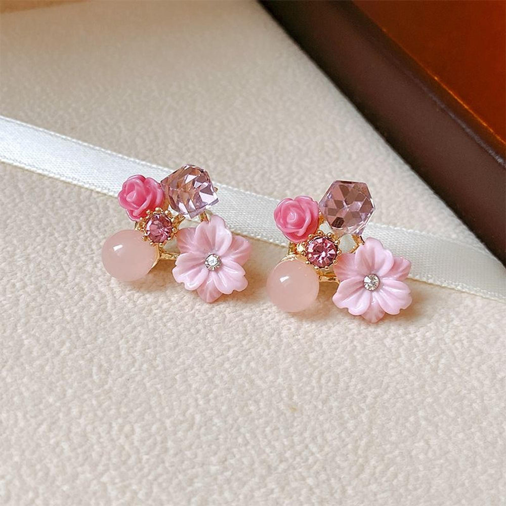 Silver-Tone Vintage-Style Purple CZ Flower Drop Earrings