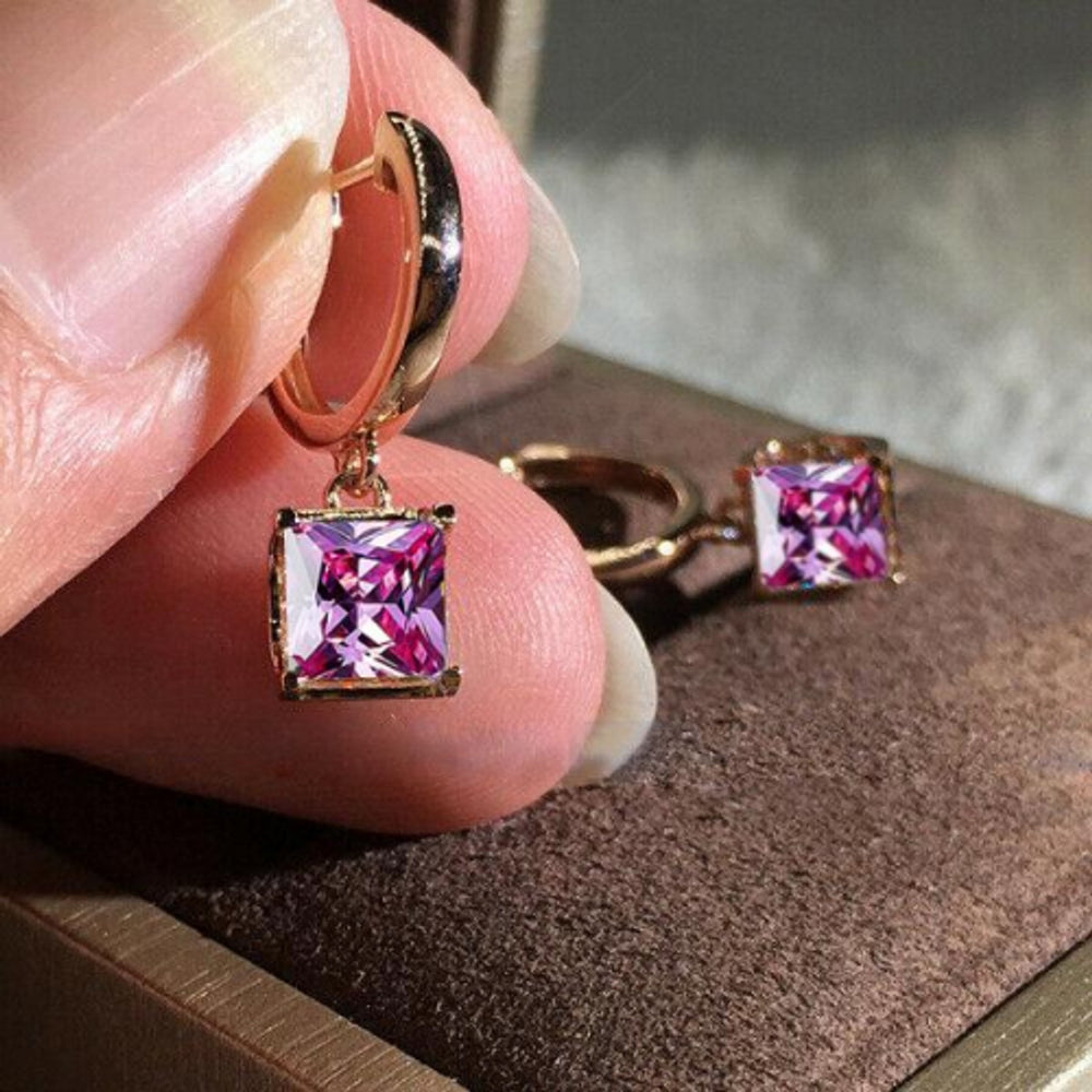 Rose Gold-Tone Pink Crystal Drop Earrings