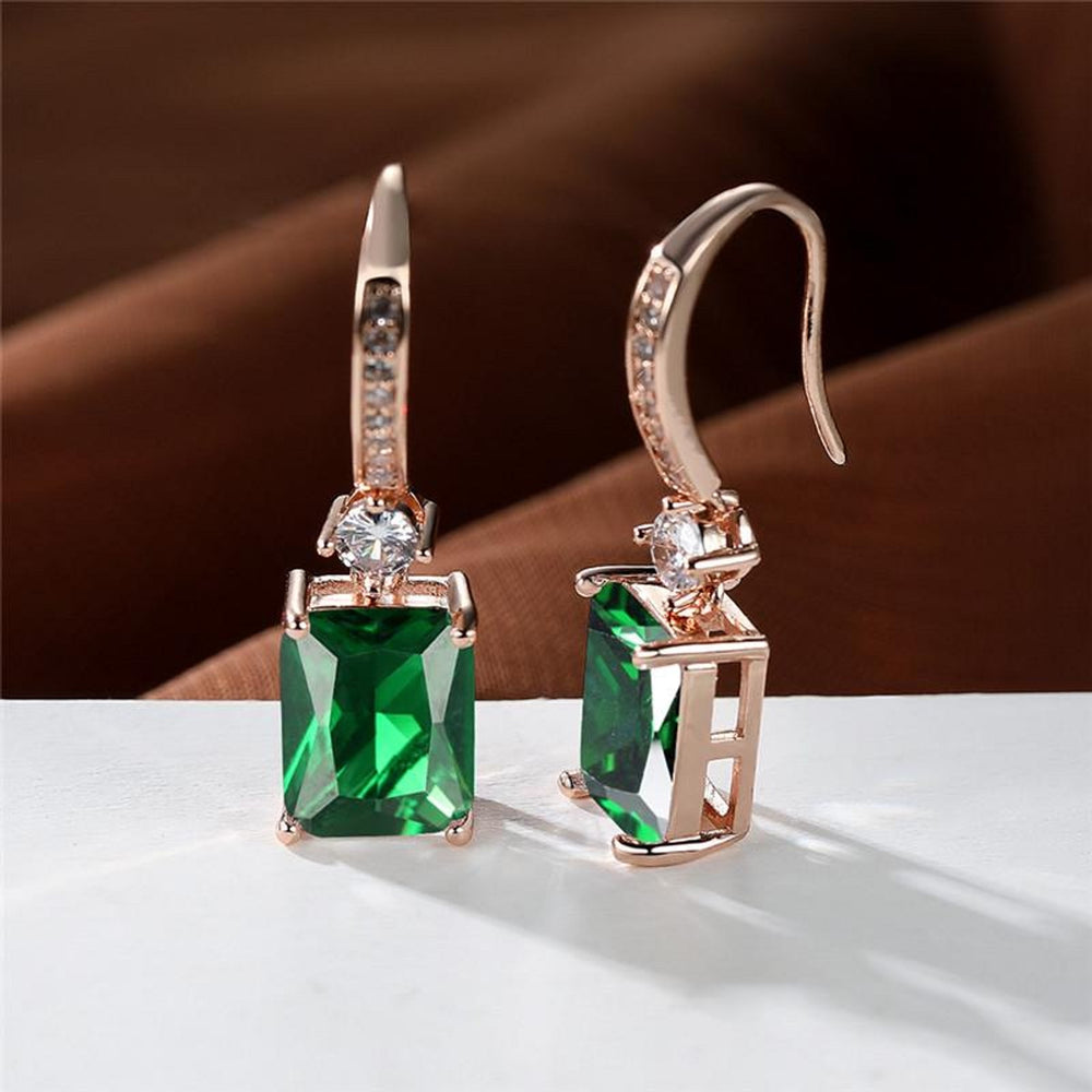 Rose Gold-Tone Micro-Pave Green CZ Stud Earrings