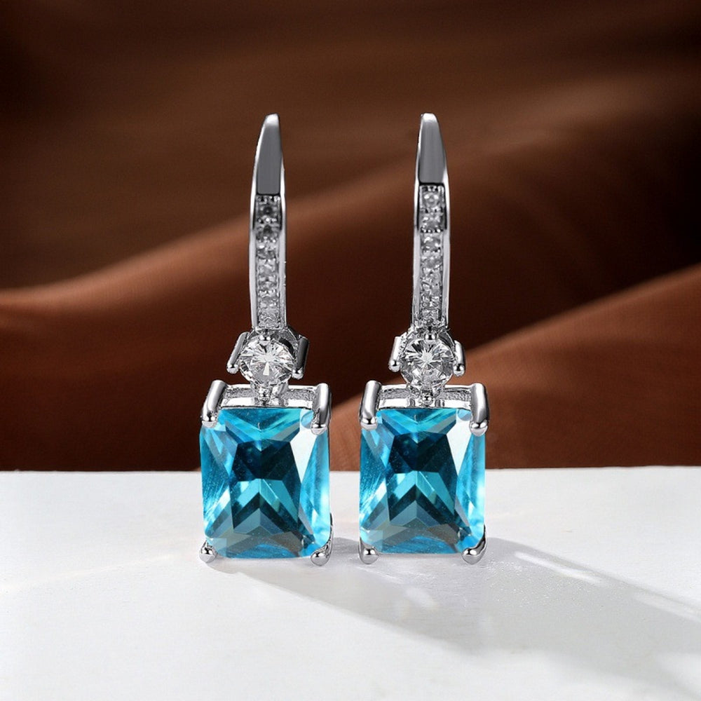 Silver-Tone Micro-Pave Aqua CZ Stud Earrings
