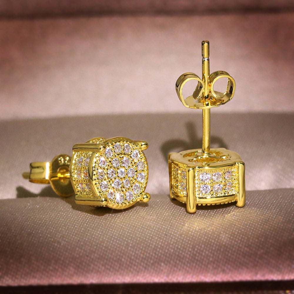 Gold-Tone Round Pave Cubic Zirconia Cluster Stud Earrings