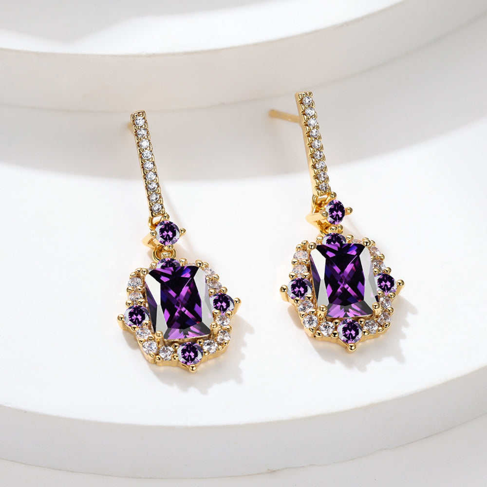 Gold-Tone Purple Emerald-Cut Crystal Baroque Drop Earrings