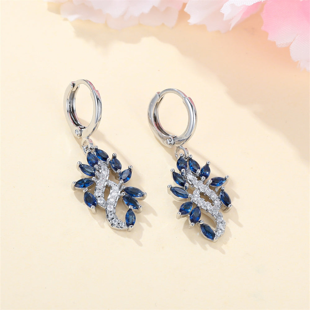 Silver-Tone Sapphire-Blue Crystal Leaf Cluster Drop Earrings