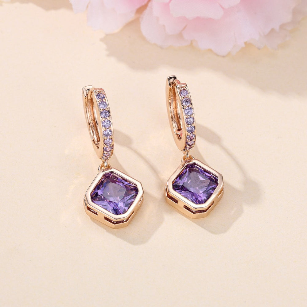 Champagne Gold-Tone Purple Square Crystal Stud Earrings