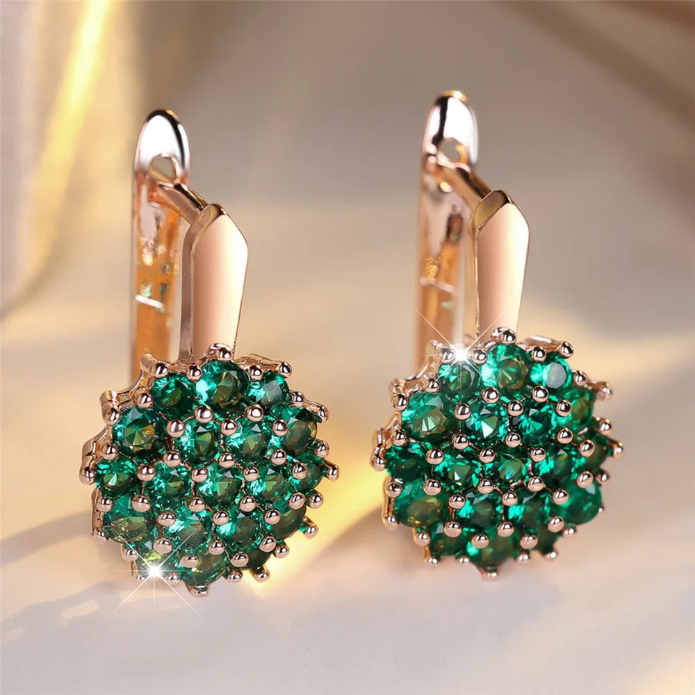 Rose Gold-Tone Emerald-Green Crystal Flower Cluster Huggie Earrings