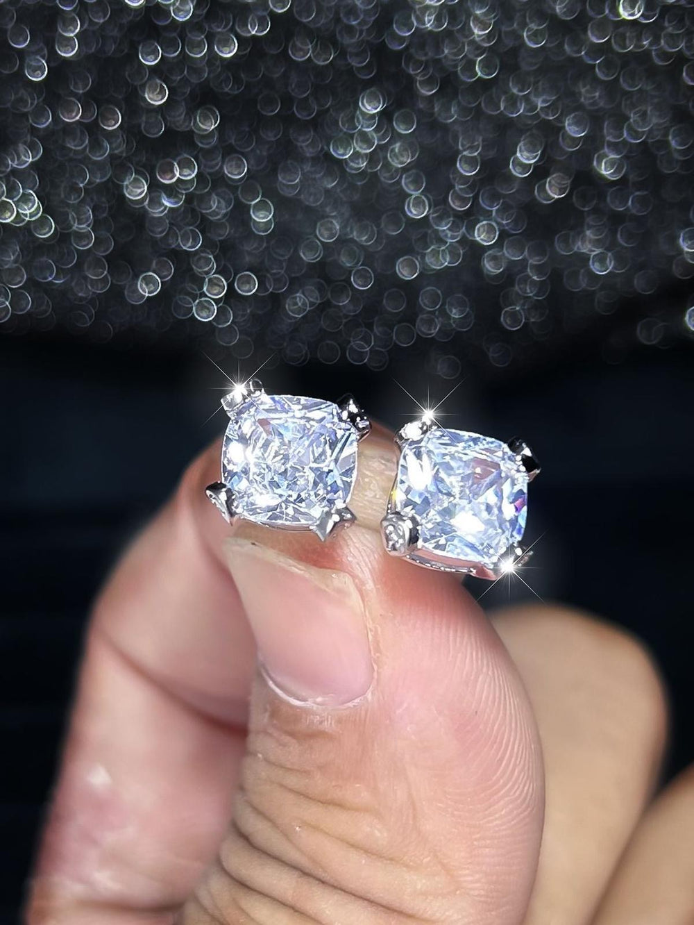 Silver-Tone Minimalist White Square Crystal Stud Earrings