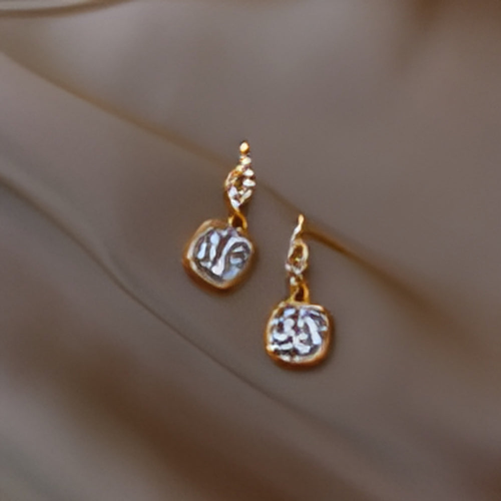 Champagne Gold-Tone Square Top Crystal Pendant Drop Earrings