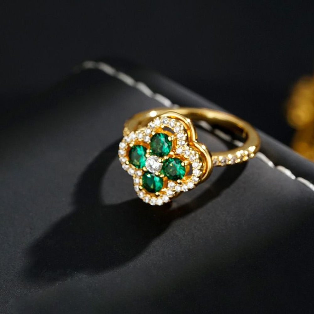 Silver-Tone Delicate Green CZ Spinning Ring