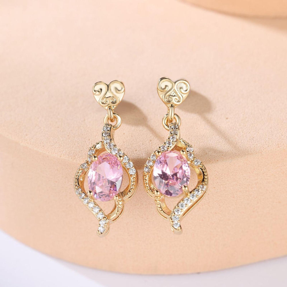 Gold-Tone Pink Heart Crystal Egg-Shape Stud Earrings