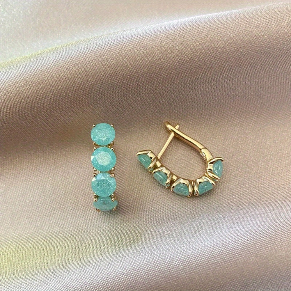 Champagne Gold-Tone Aqua-Blue Ice-Crackle Crystal Huggie Earrings