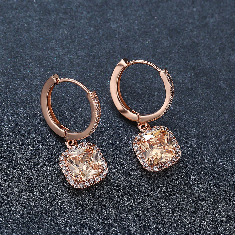 Rose Gold-Tone Four-Prong Champagne Crystal Drop Earrings