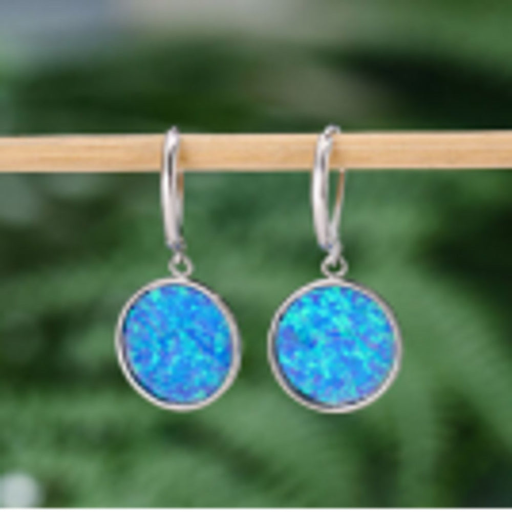 Silver-Tone Blue Simulated Opal Dolphin Drop Earrings