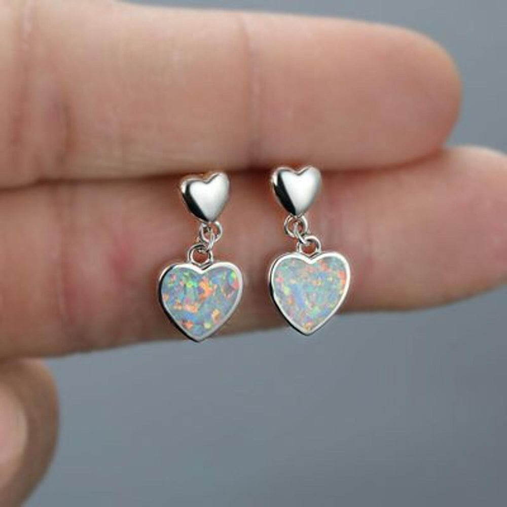 Silver-Tone White Simulated Opal Heart Pendant Necklace