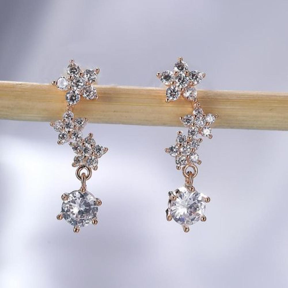 Rose Gold-Tone White Crystal Star Stud Earrings
