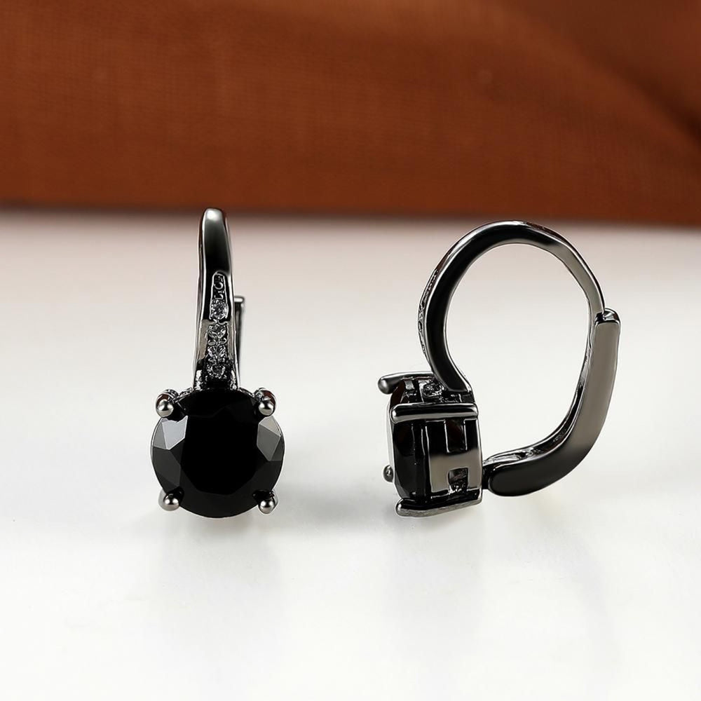 Black & Gold-Tone Black Crystal Four-Prong Huggie Earrings