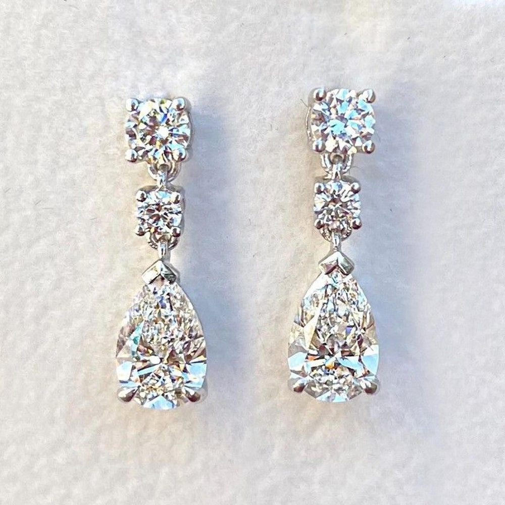 Silver-Tone Micro-Pave Pear-Cut CZ Drop Earrings