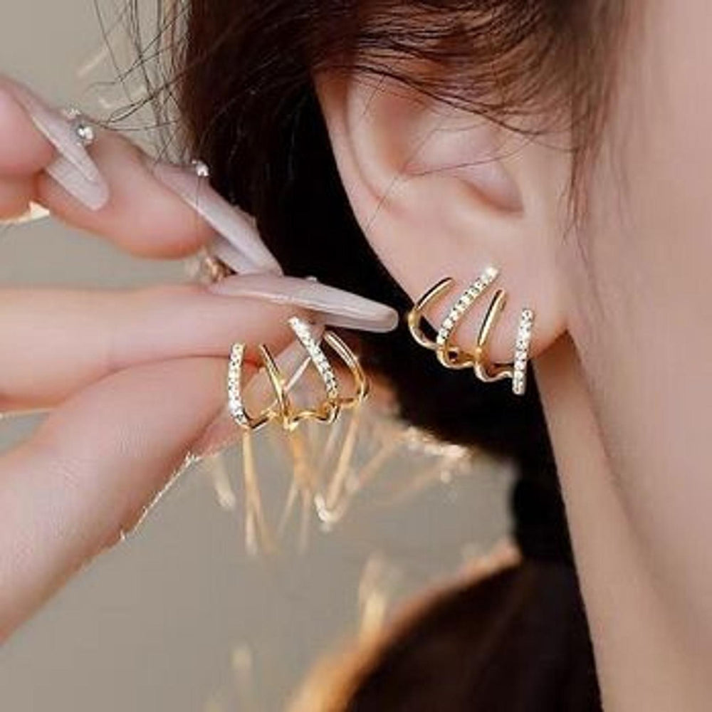 Rose Gold-Tone Four-Prong White Crystal Stud Earrings
