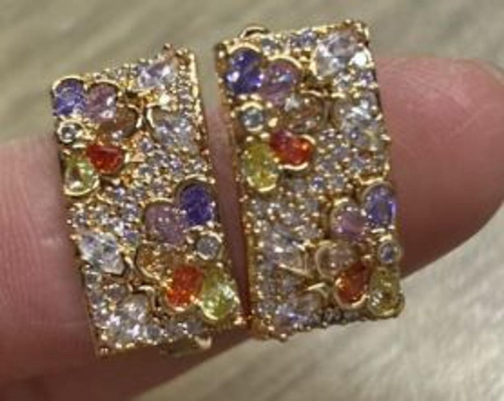 Champagne Gold-Tone Multicolor Teardrop Crystal Flower Drop Earrings
