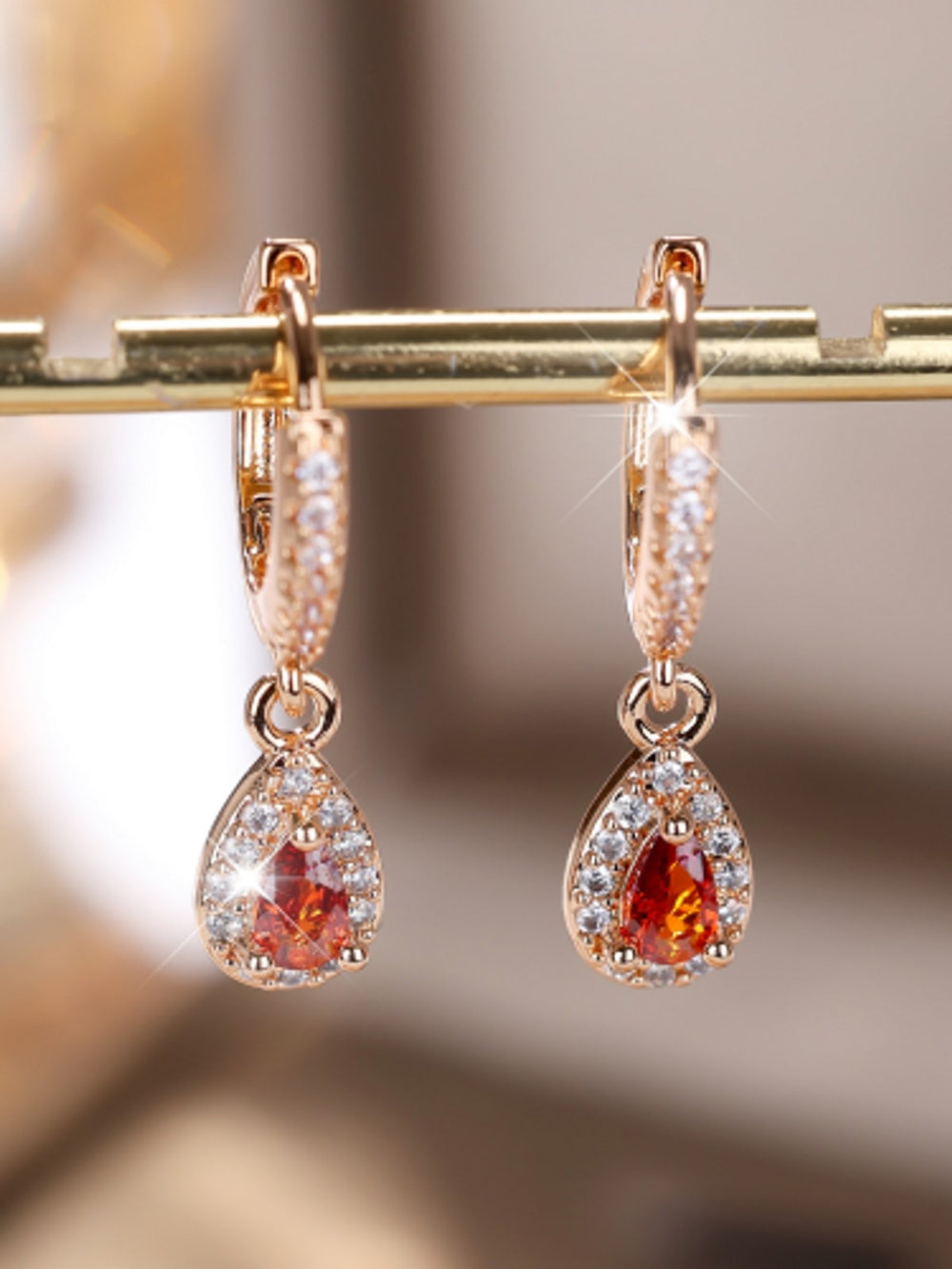 Champagne Gold-Tone White Round Crystal Huggie Earrings