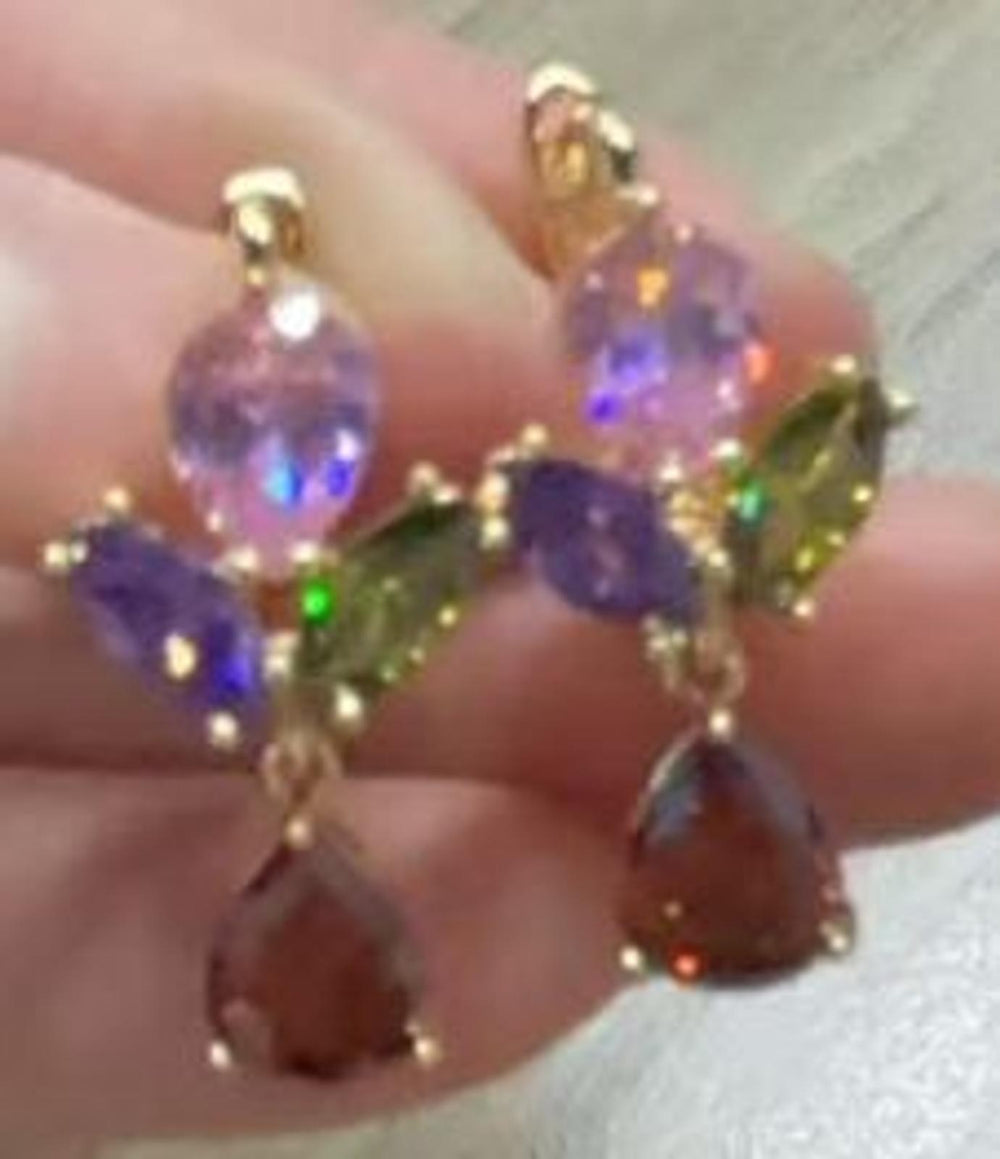 Champagne Gold-Tone Multicolor Teardrop Crystal Drop Earrings