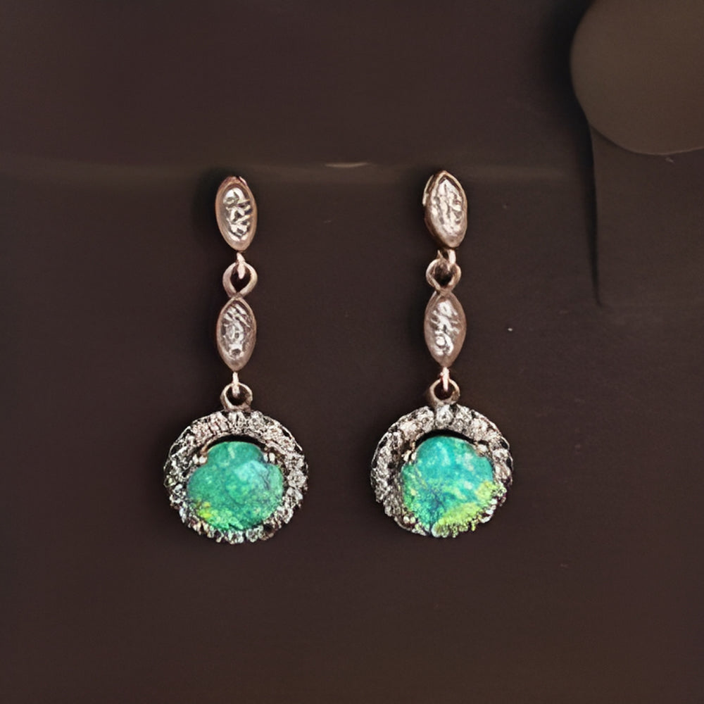 Rose Gold-Tone Green Simulated Opal Halo Drop Earrings With Crystal Accents