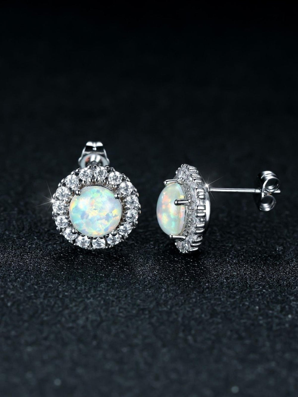 Sterling Silver White Simulated Opal Stud Earrings