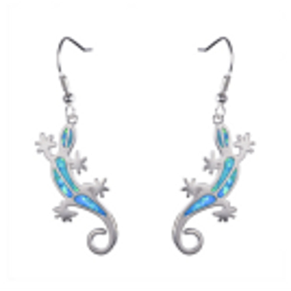 Silver-Tone Blue Simulated Opal Drop Earrings