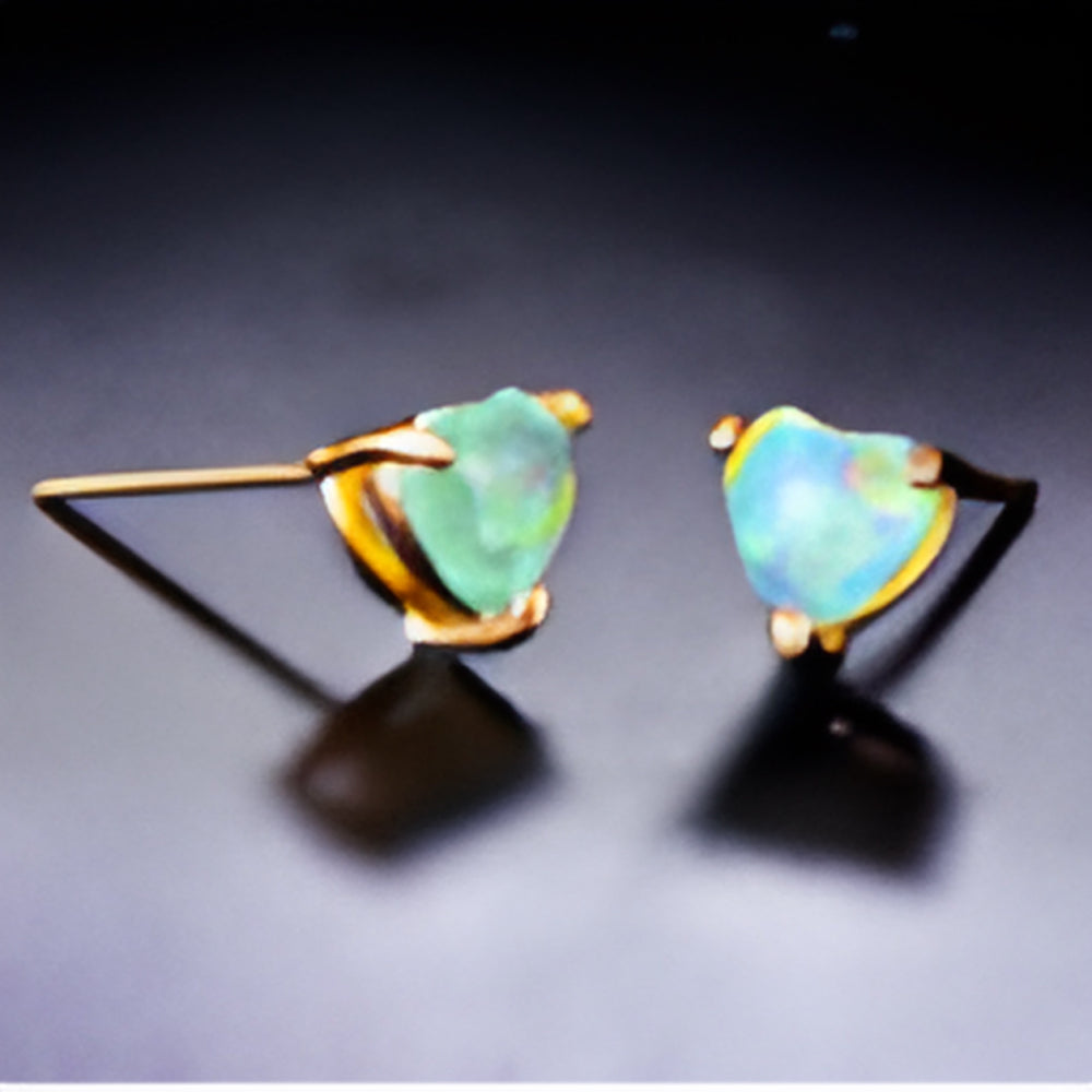 Gold-Tone Heart Green Simulated Opal Prong-Set Stud Earrings