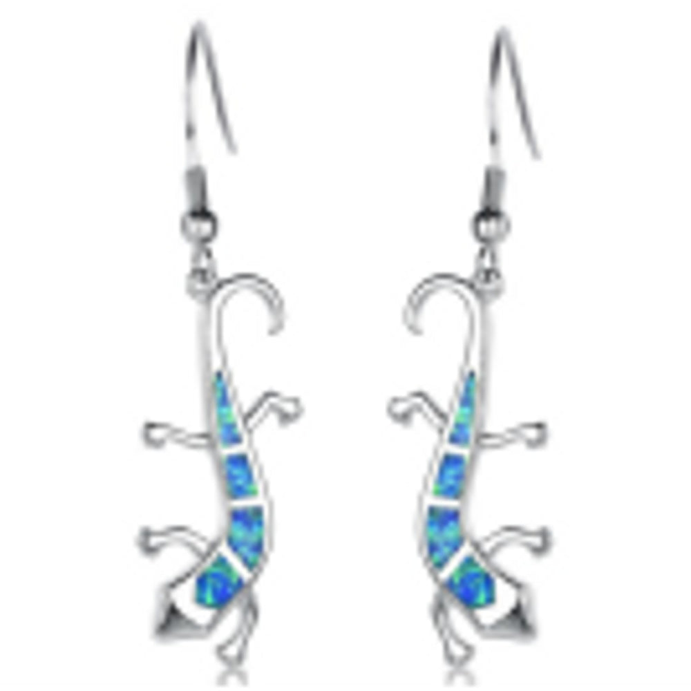 Sterling Silver Blue Simulated Opal Drop Earrings