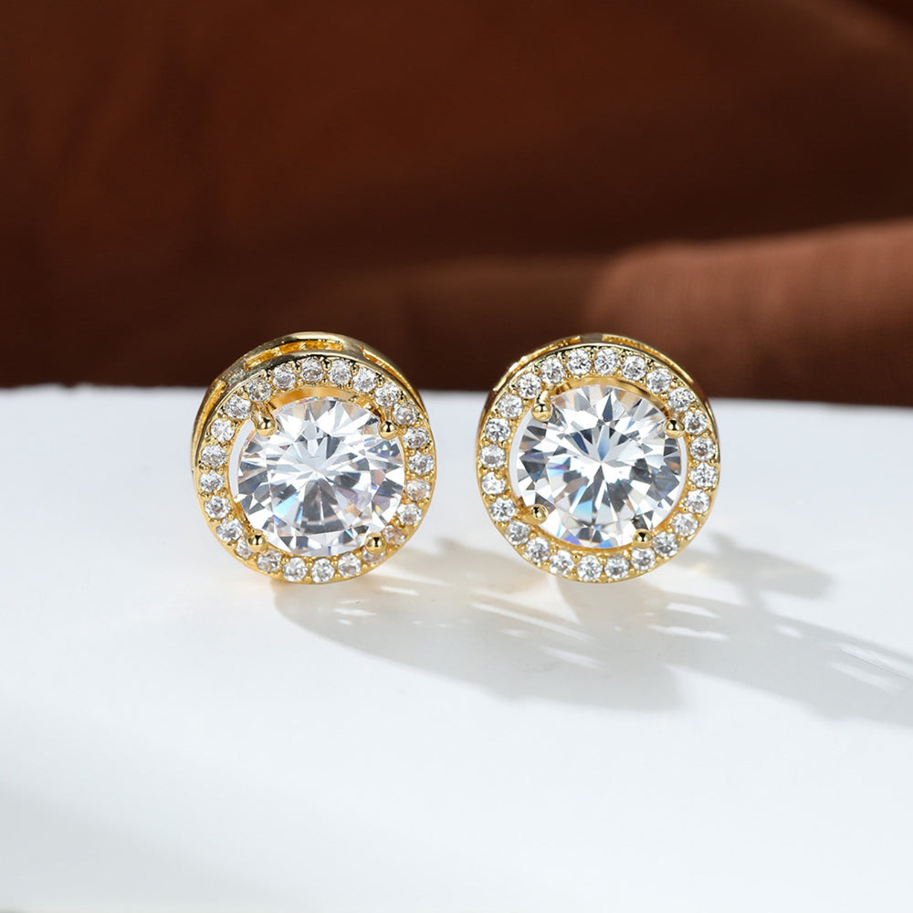 Gold-Tone Sparkling White Round Crystal Halo Stud Earrings