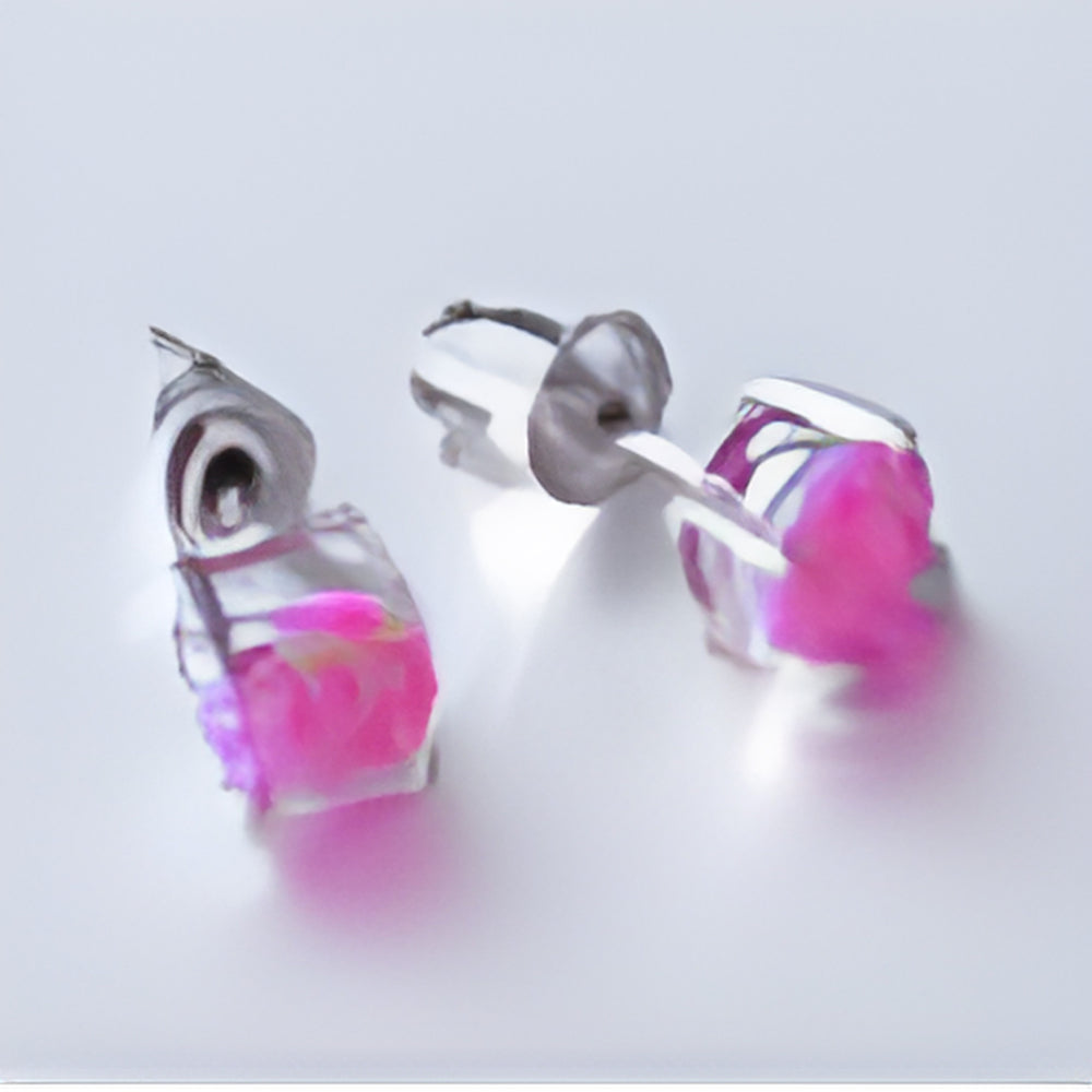 Silver-Tone Round Purple Simulated Opal Solitaire Stud Earrings