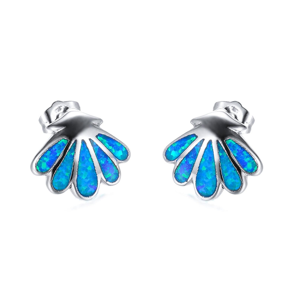 Sterling Silver Blue Simulated Opal Stud Earrings