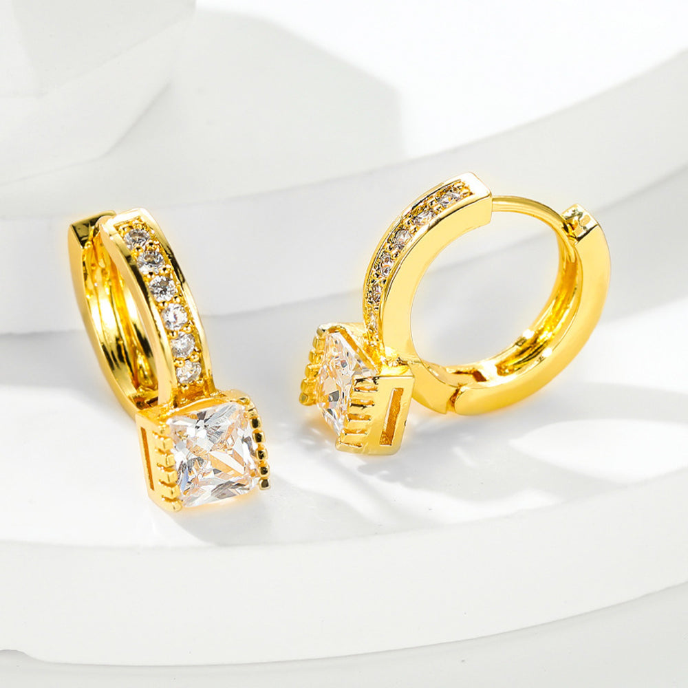 Gold-Tone Crystal Huggie Hoop Earrings With Square Crystal Drop