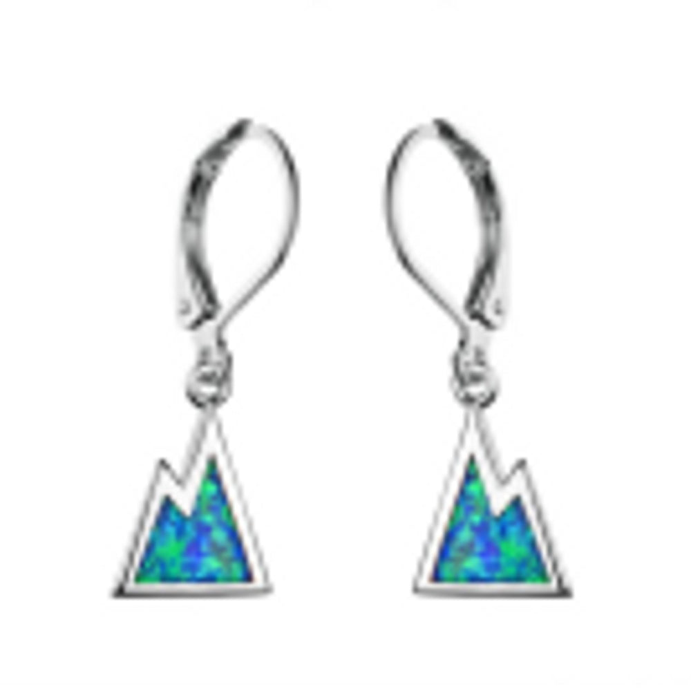 Sterling Silver Blue Triangle Simulated Opal Huggie Earrings