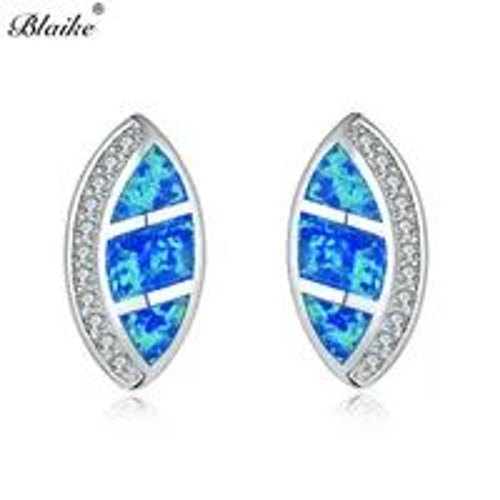 Sterling Silver Blue Simulated Opal Evil Eye Stud Earrings