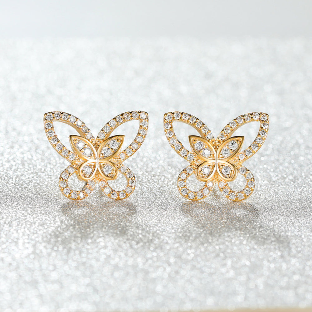 Gold-Tone White Crystal Openwork Butterfly Stud Earrings