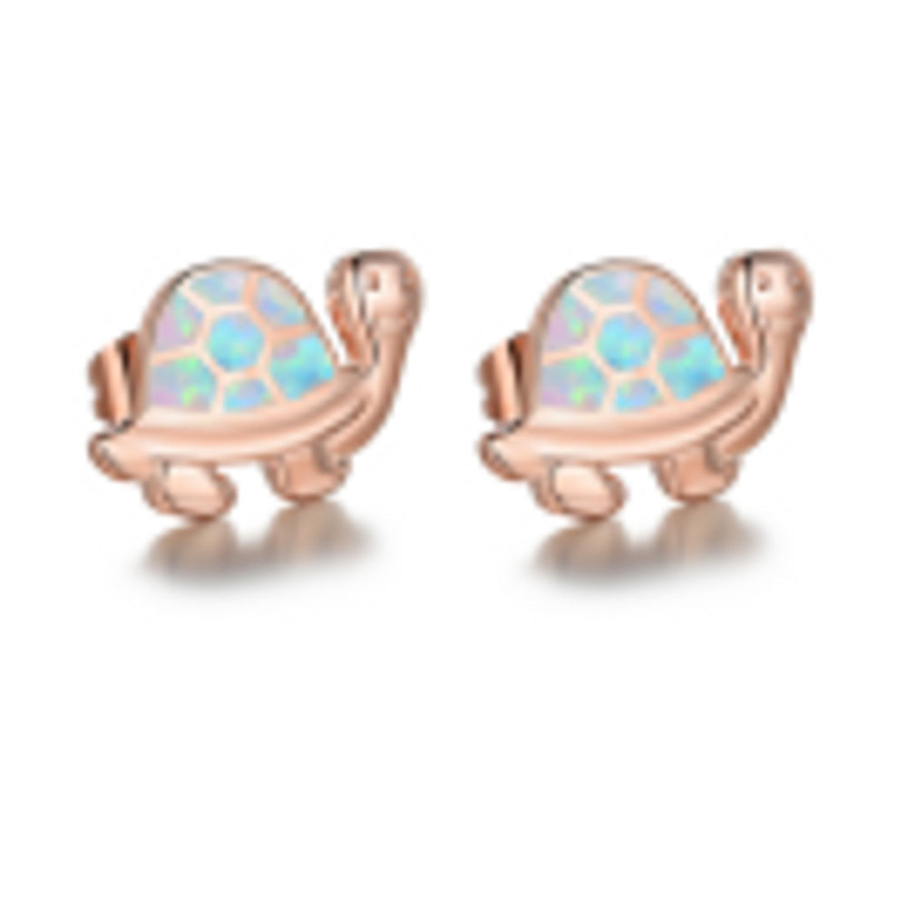 Rose Gold-Tone White Simulated Opal Stud Earrings