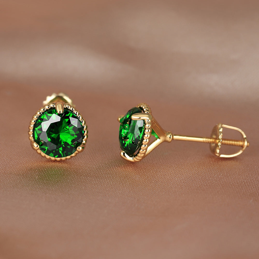 Gold-Tone Green Crystal Stud Earrings With Braided Rope Bezel