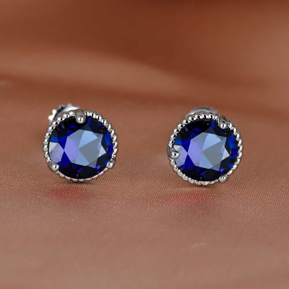 Silver-Tone Royal Blue Crystal Round Twisted Rope Stud Earrings