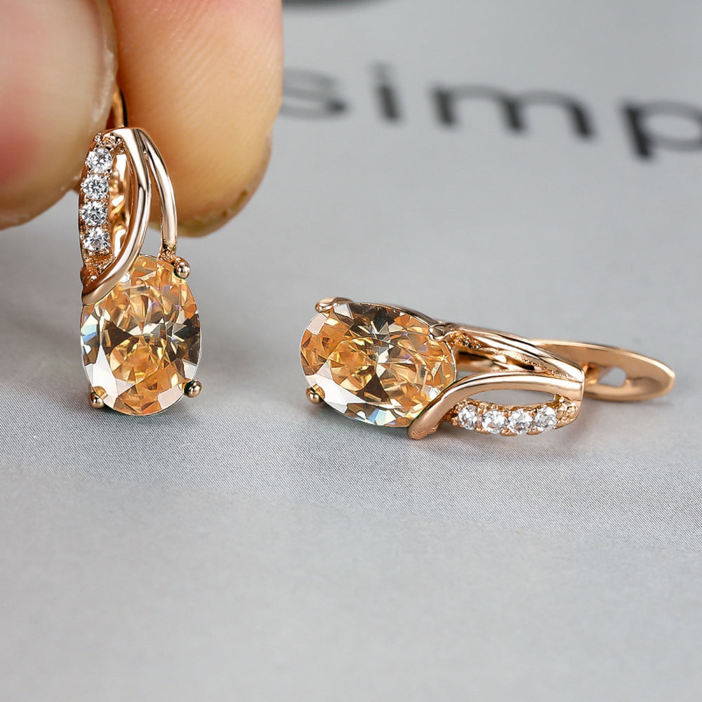 Champagne Gold-Tone Champagne Oval Crystal Huggie Earrings