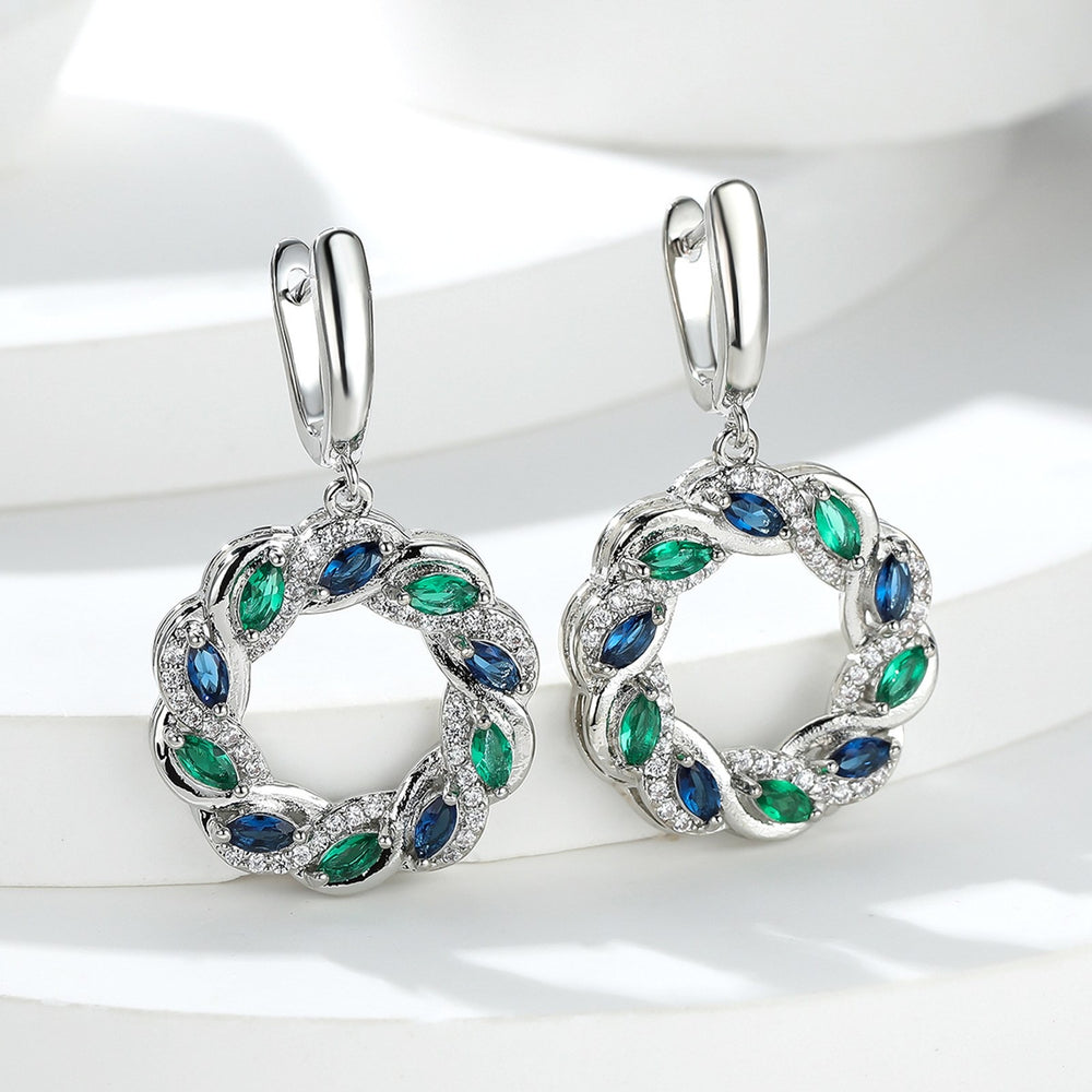 Silver-Tone Openwork Royal Blue Marquise Crystal Wreath Huggie Earrings