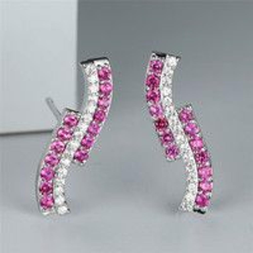 Silver-Tone Micro-Pave Rose Red Crystal Stud Earrings