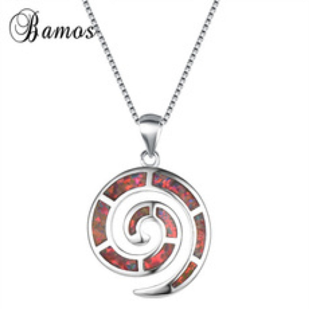Sterling Silver Orange Simulated Opal Spiral Pendant Necklace