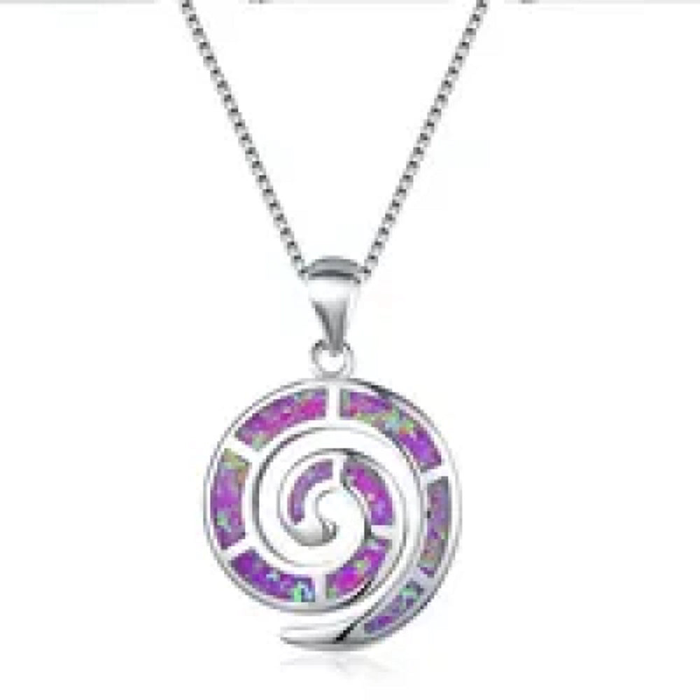 Sterling Silver Purple Simulated Opal Spiral Pendant Necklace