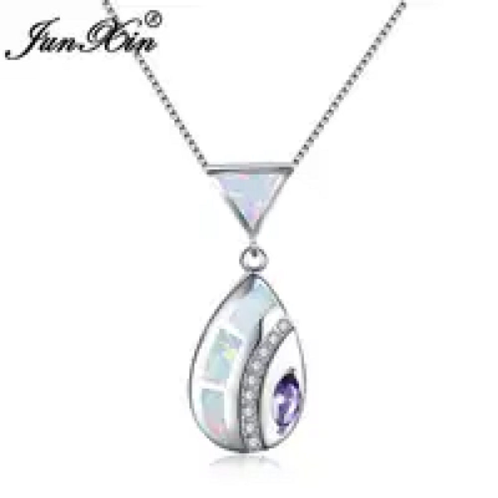 Sterling Silver Purple Marquise Simulated Opal Pendant Necklace