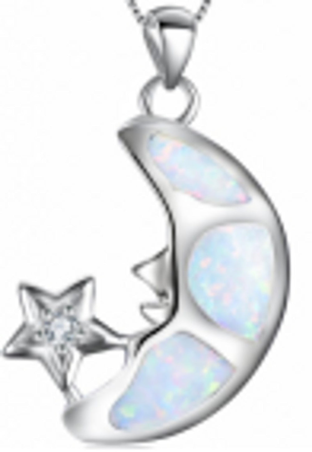 Sterling Silver White Simulated Opal Star Pendant Necklace