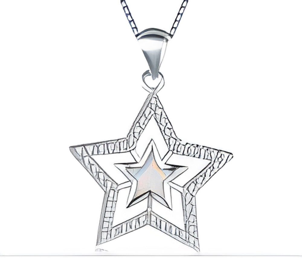 Silver-Tone Crystal Five-Point Star White Simulated Opal Pendant Necklace