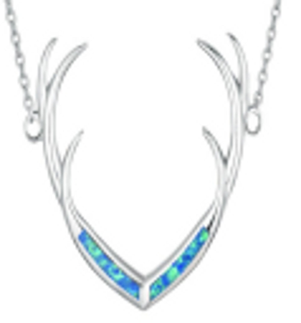 Sterling Silver Blue Simulated Opal Necklace