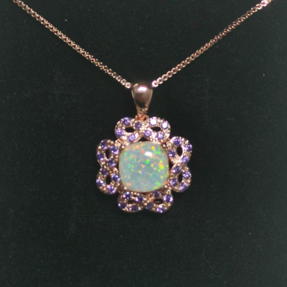 Rose Gold-Tone Haloed Purple Crystal Figure-Eight Necklace